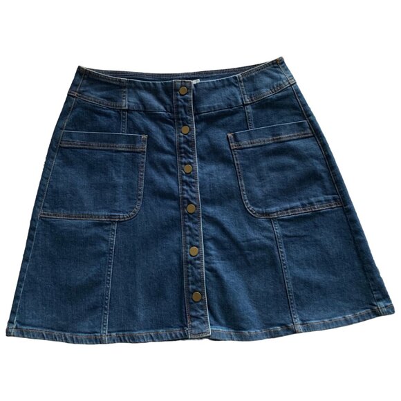 BODEN Womens' Dark Wash Denim Jean A-Line Snap Button Mini Skirt Size 14 - Picture 4 of 6